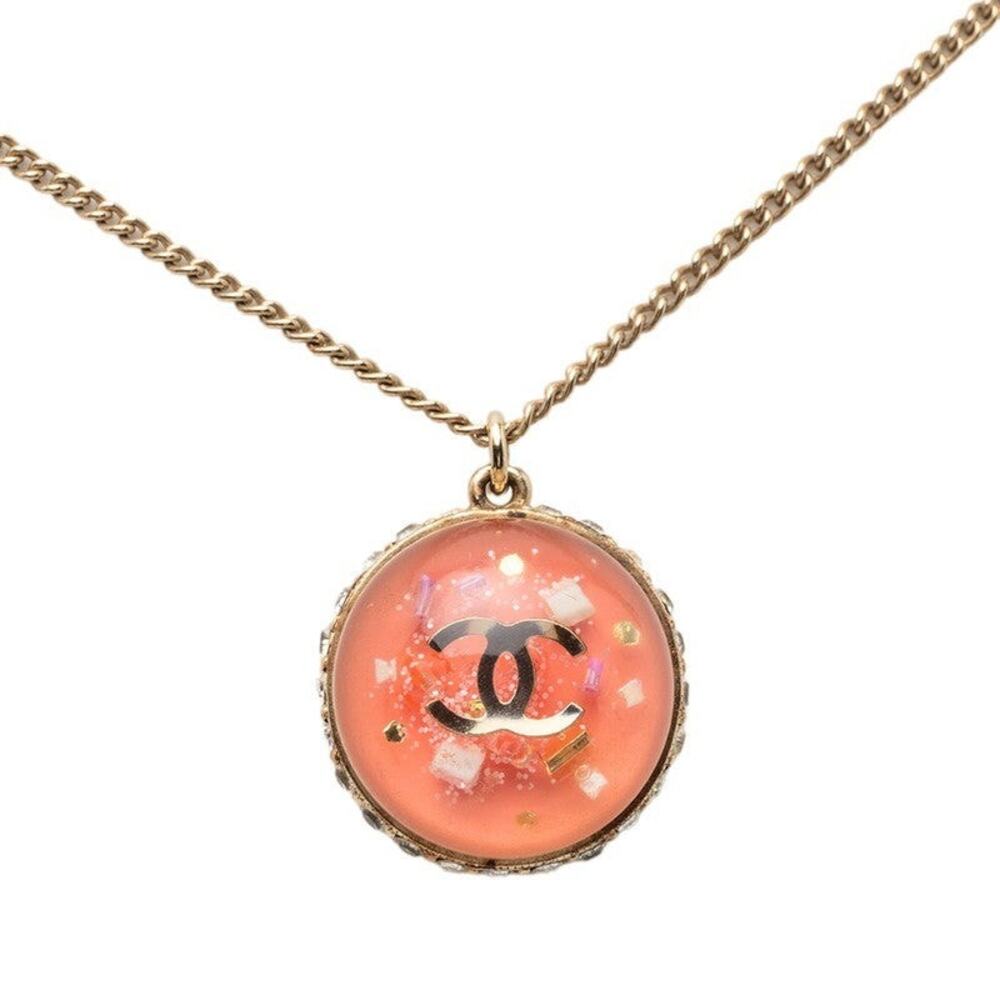 Chanel CC Logo Dome Plated Rhinestone Necklace Gold